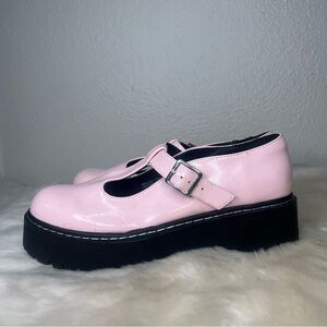 Wild Pair Amalie pink faux leather patent Mary Janes